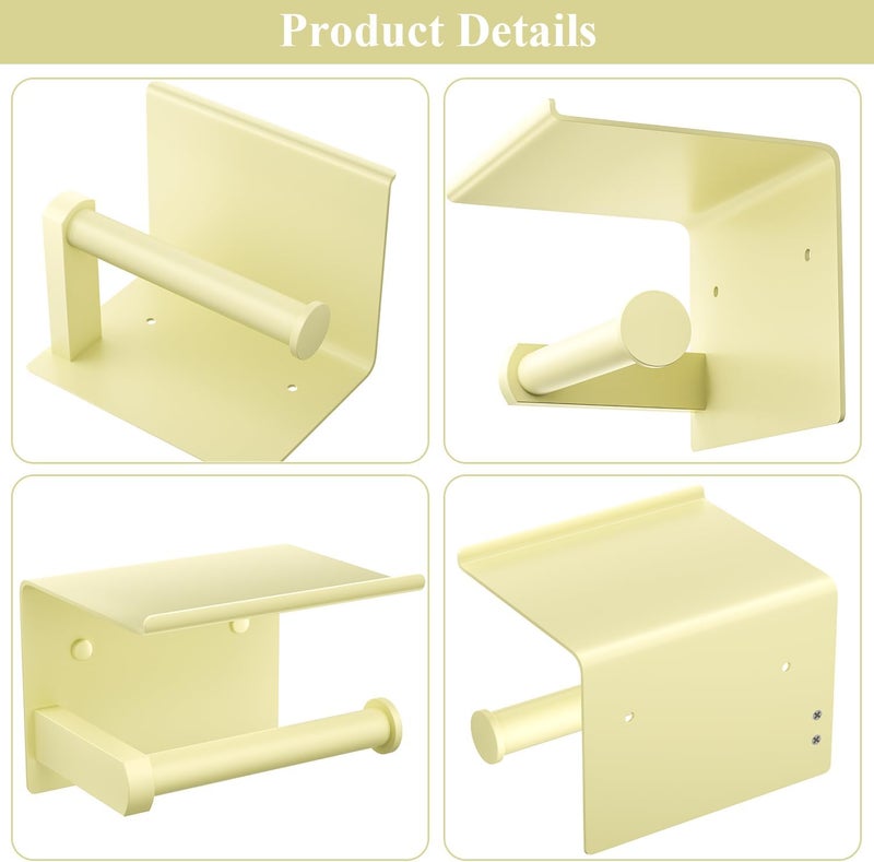 Tindbea Toilet Paper Holder with Phone Shelf, Adhesive or Screw Wall Mount Toilet Tissue Roll Holder, Rustproof & Multifunctional Stainless Steel Bathroom Storage Dispenser (Sunlight Yellow) - Image 5